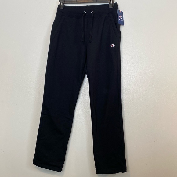 Champion black fleece lined pocket adjustable string waist ribbed trim pants M - Picture 1 of 10